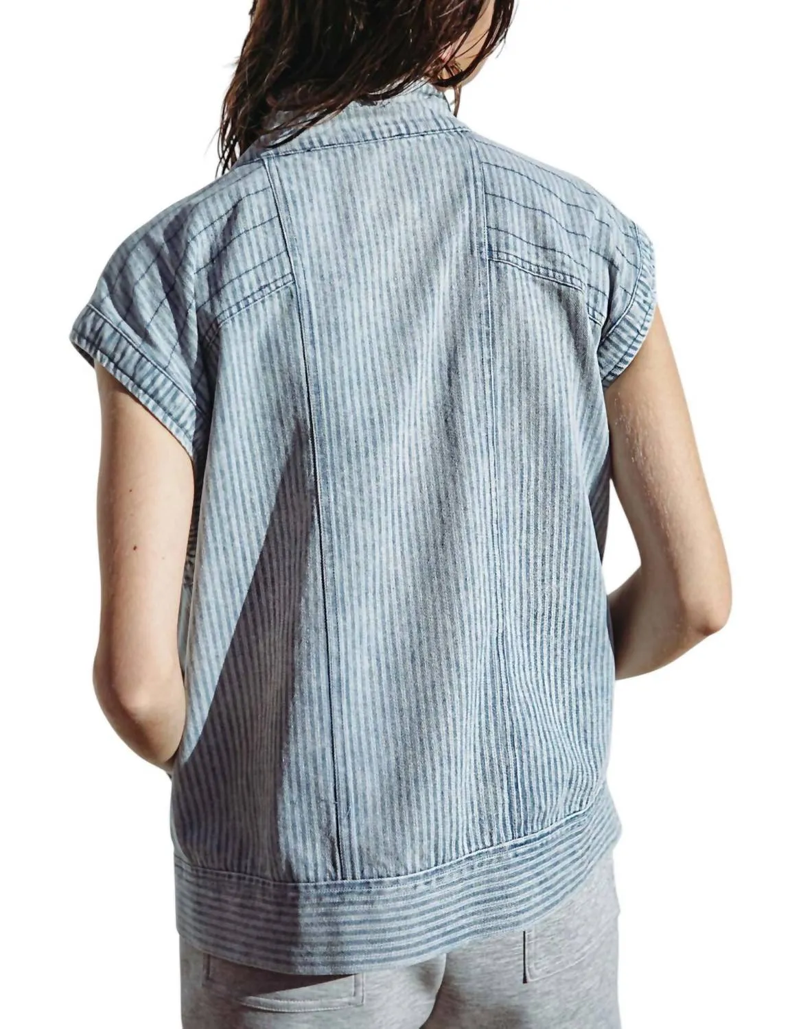 Lightweight Denim Pinstripe Vest In Blue