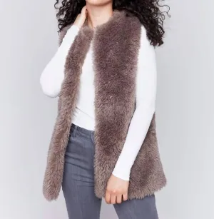 Long Faux Fur Vest In Taupe