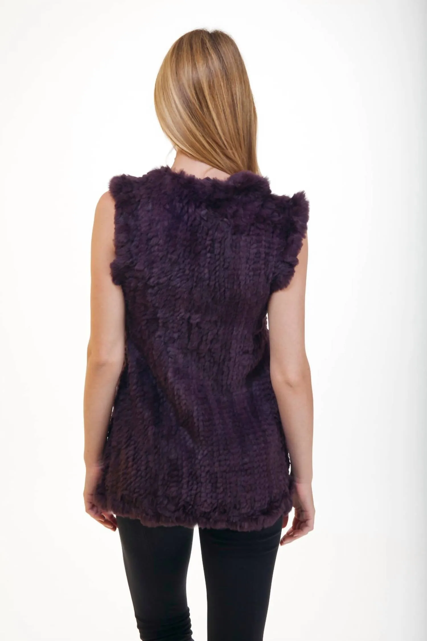Long Rabbit Fur Vest In Italian Plum