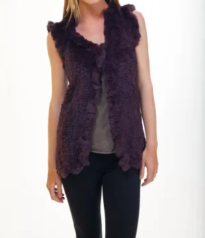 Long Rabbit Fur Vest In Italian Plum