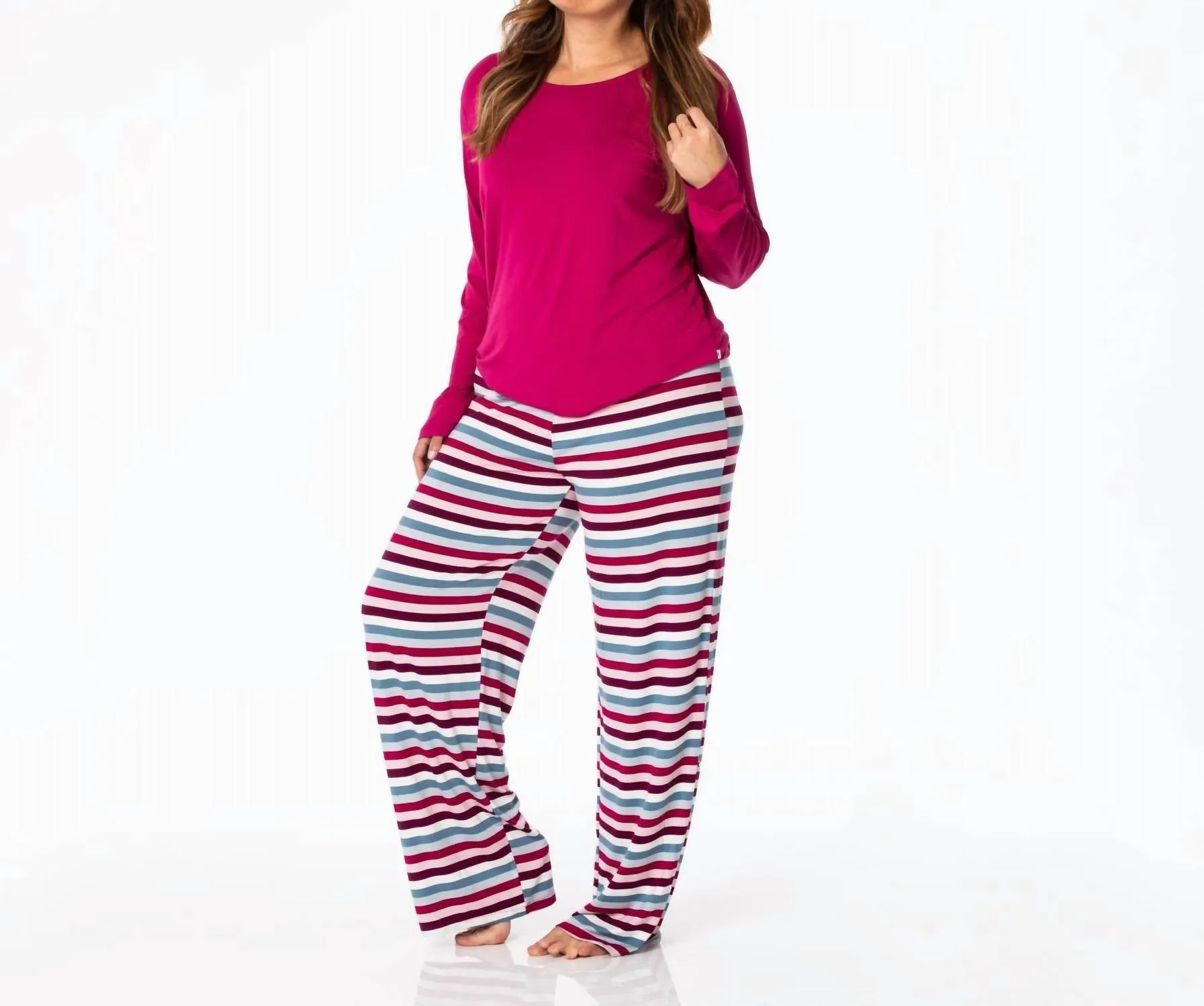 Long Sleeve Tee & Pajama Pants Set In Jingle Bell Stripe
