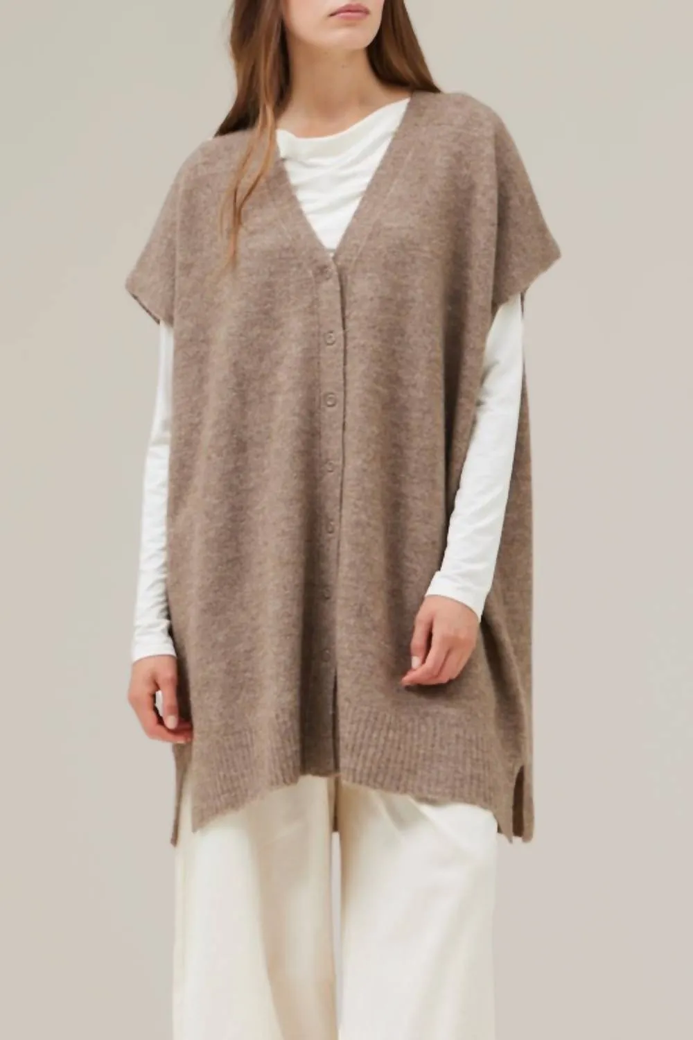 Long Sweater Vest In Mink