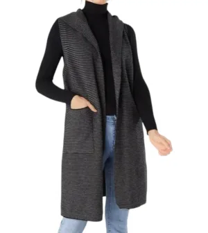 Luisa Relaxed Hooded Striped Vest In Grey/black