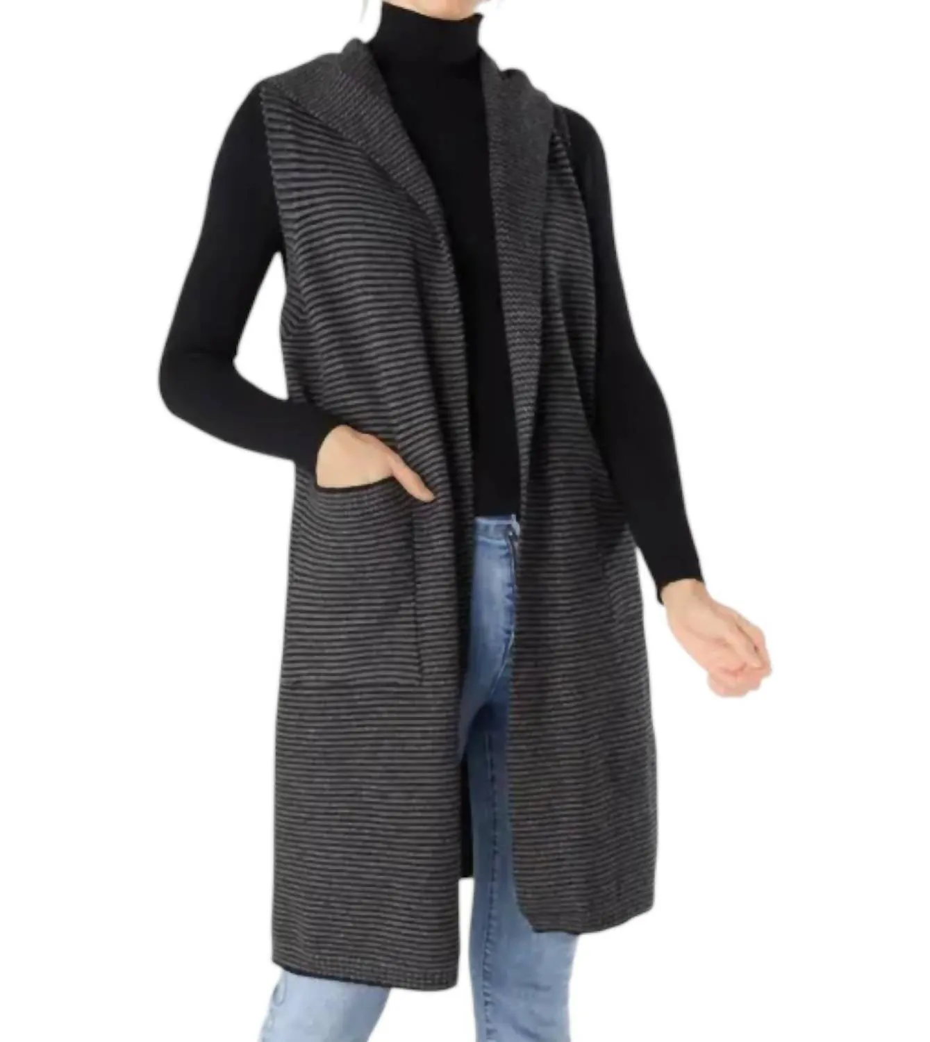 Luisa Relaxed Hooded Striped Vest In Grey/black