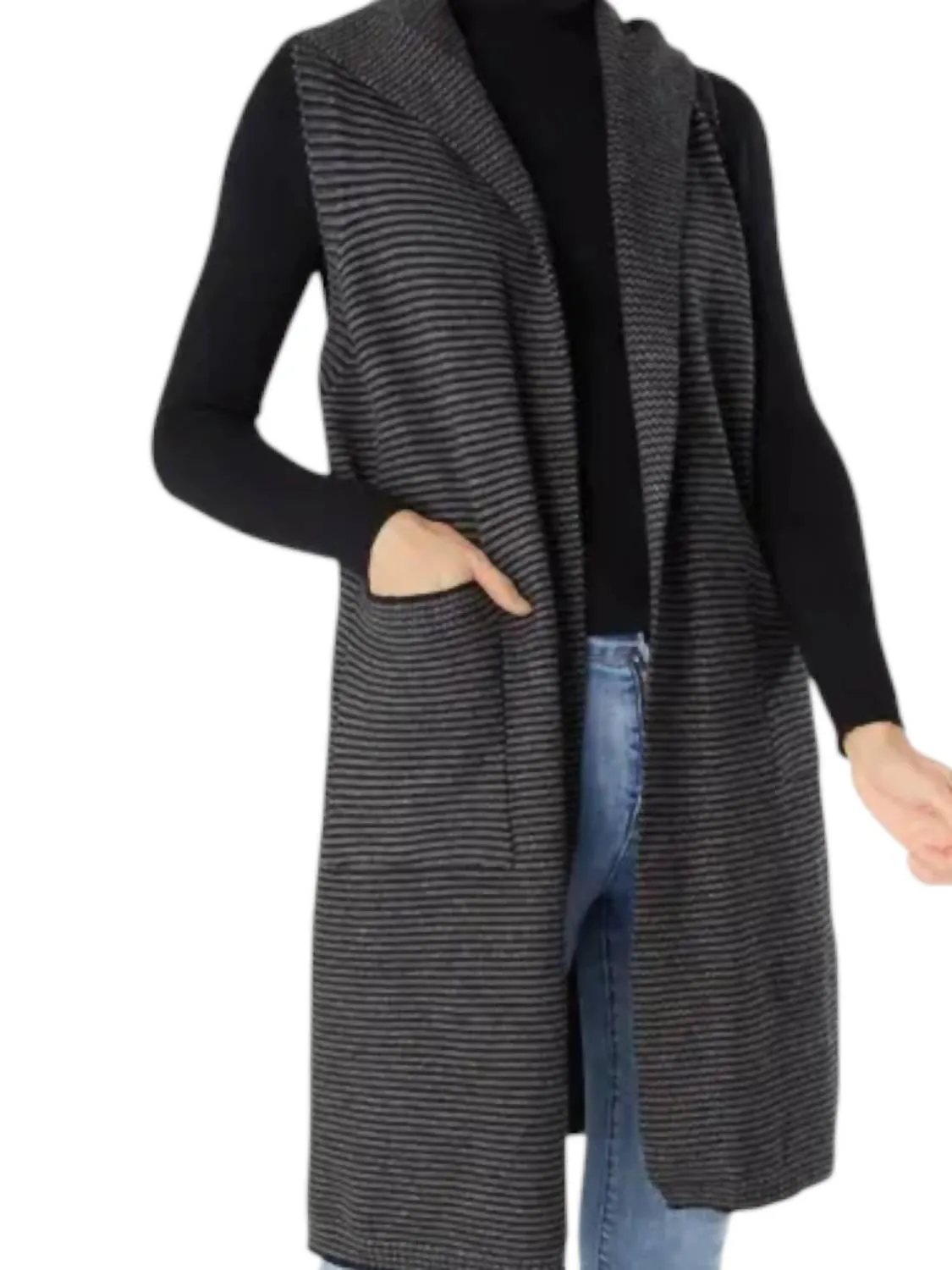 Luisa Relaxed Hooded Striped Vest In Grey/black