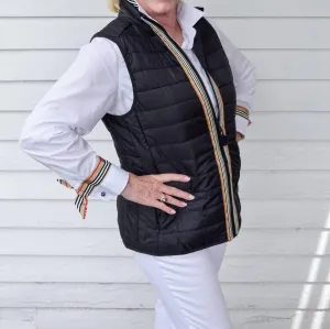 Maggie May Puffer Vest In Black/khaki Stripe
