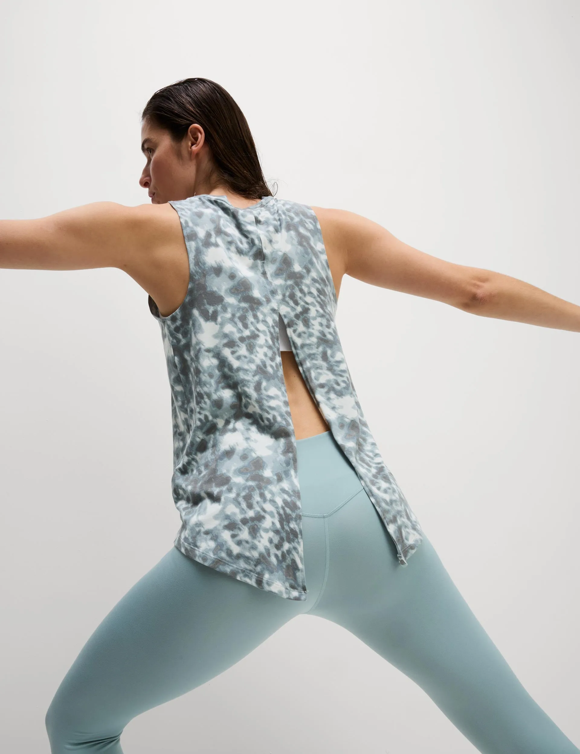 Modal Blend Printed Tie Back Relaxed Vest Top - Grey Mix