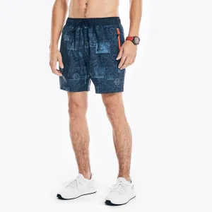 Nautica Men's Competition Sustainably Crafted 6" Printed Compression Short Navy Nautica