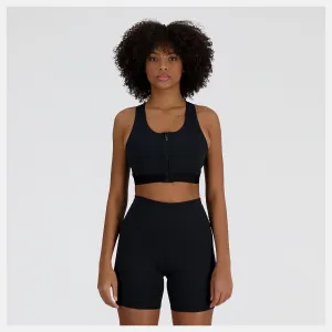 New Balance Sleek Medium Support Pocket Zip Front Bra - Black - WOMEN (WB41047) New Balance