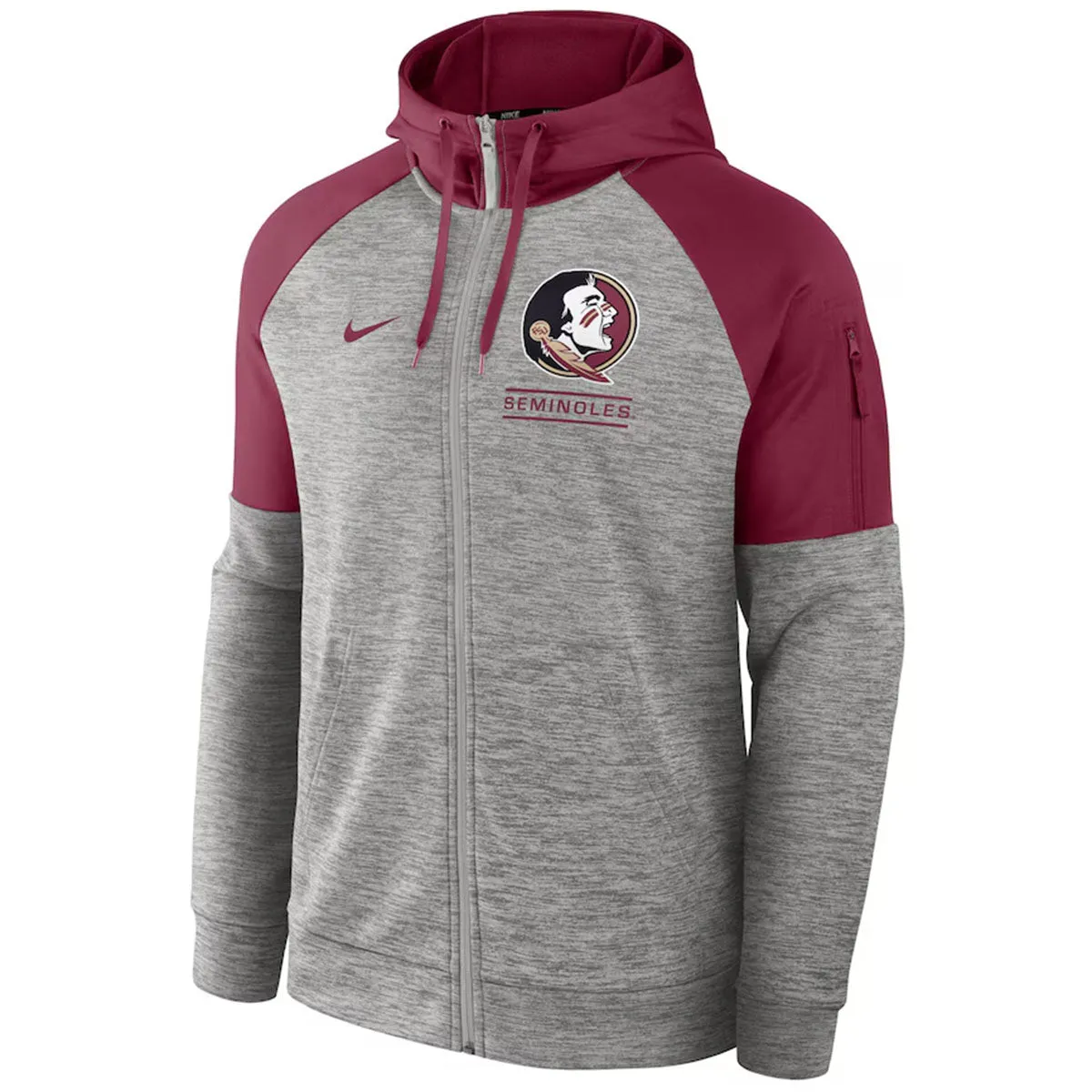 Nike Men's Seminole Logo/Seminoles Full-Zip Fitness Hood - Garnet/Grey