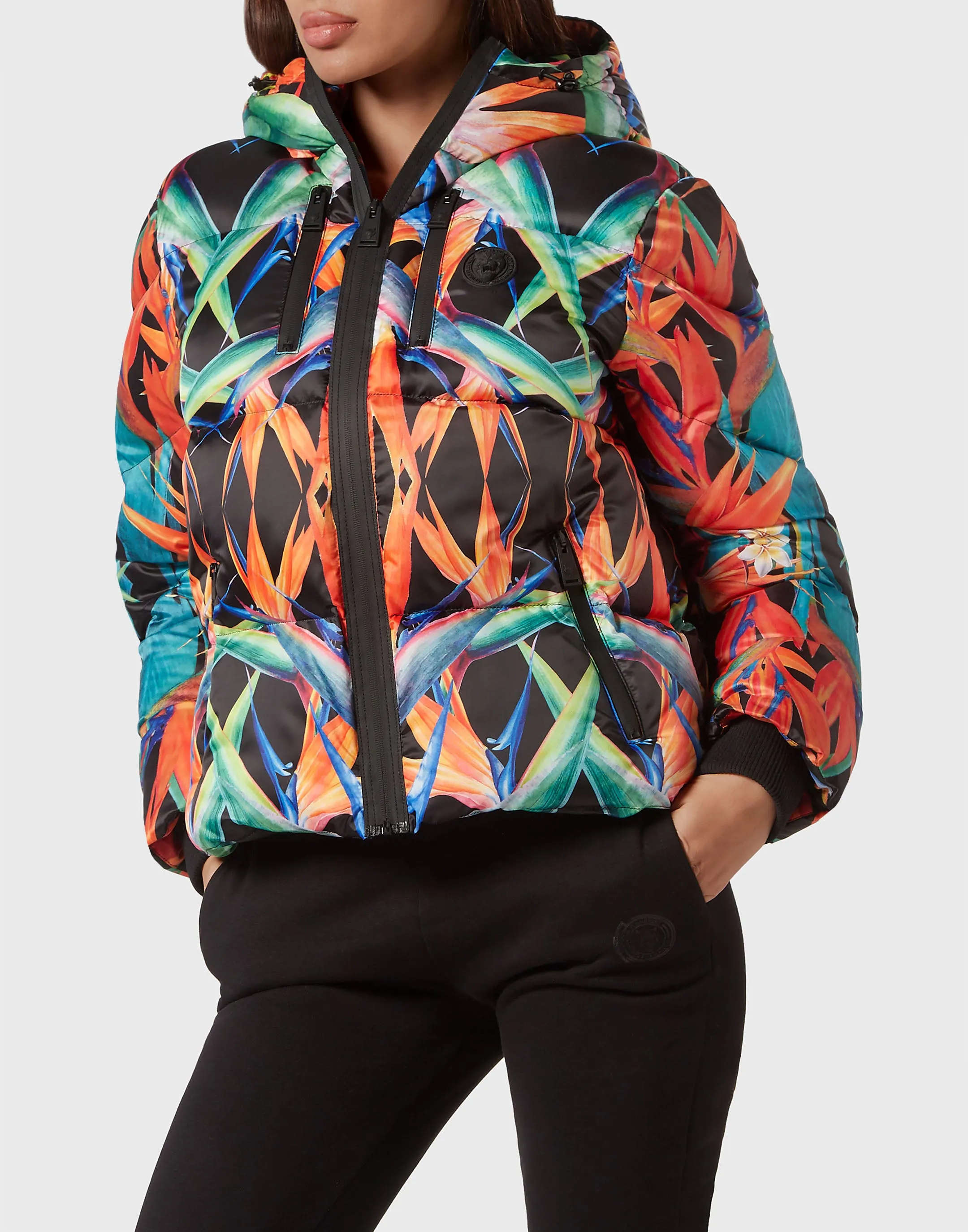 Nylon Puffer Jacket Flowers