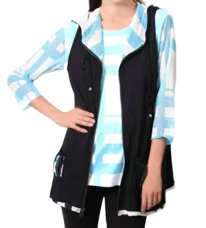 On The Grid Hooded Vest In Black/aqua