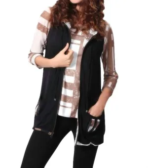 On The Grid Hooded Vest In Black/taupe