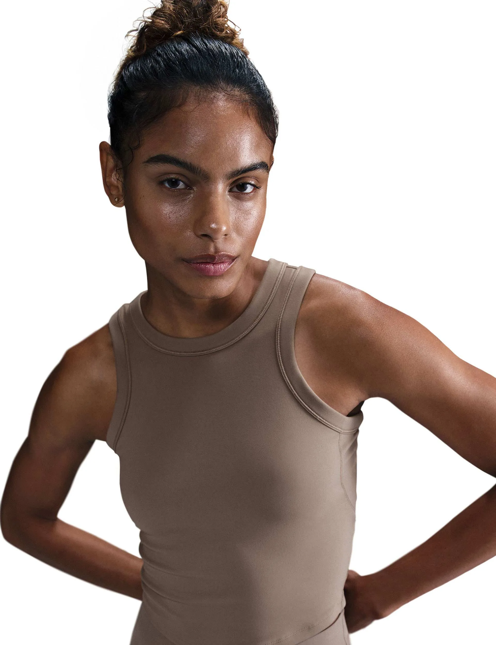 One Fitted Dri-FIT Cropped Tank Top - Mink Brown/Black