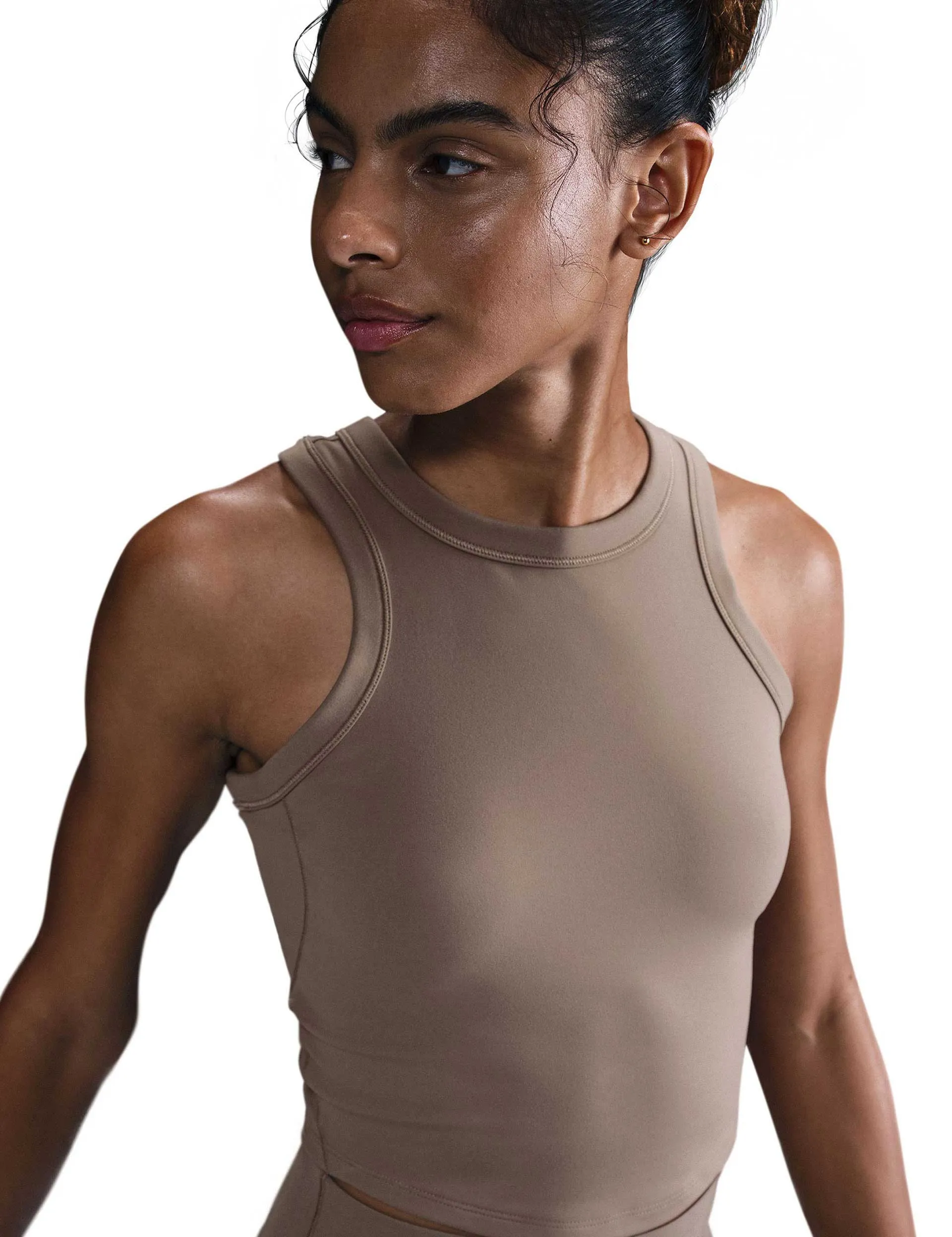 One Fitted Dri-FIT Cropped Tank Top - Mink Brown/Black