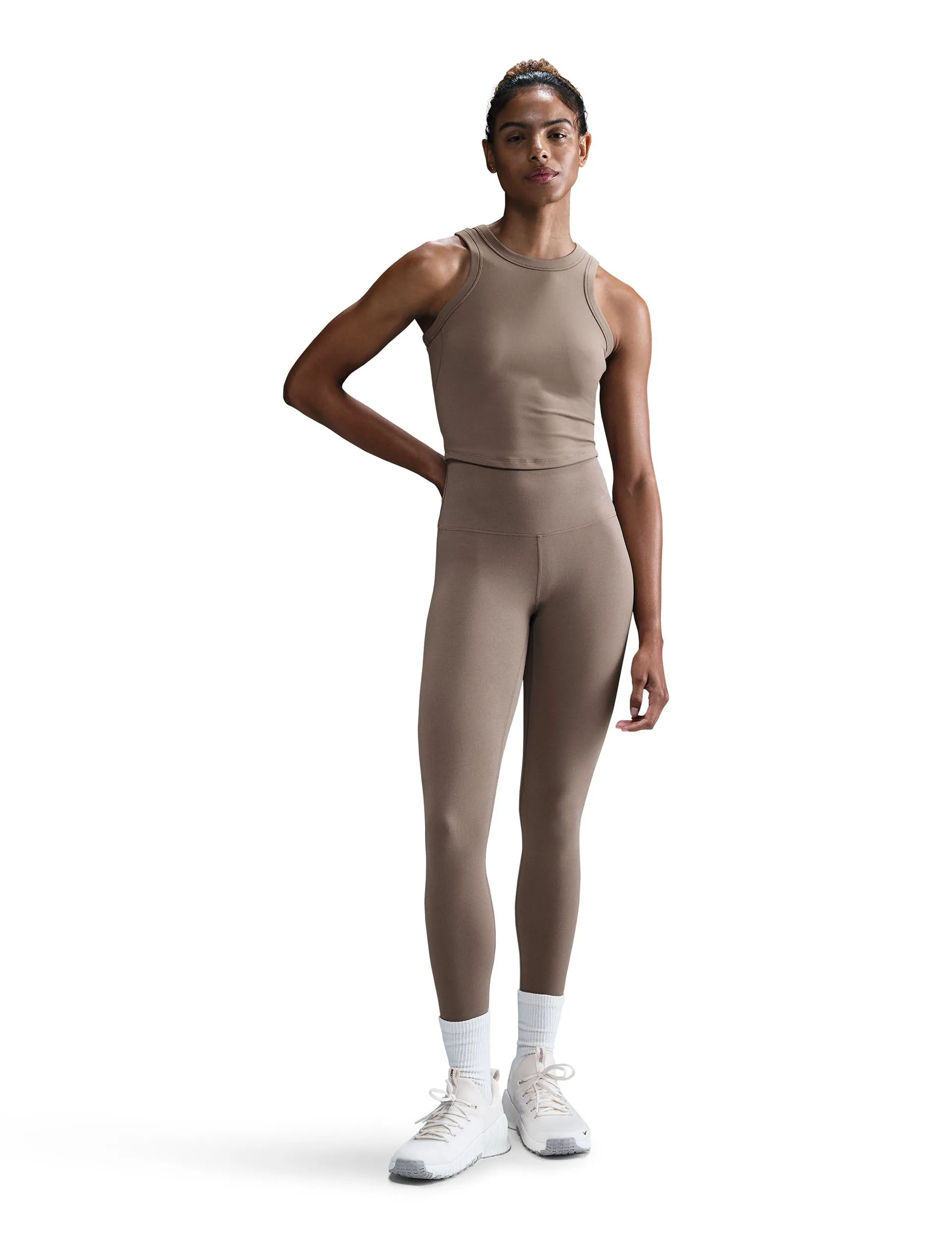 One Fitted Dri-FIT Cropped Tank Top - Mink Brown/Black