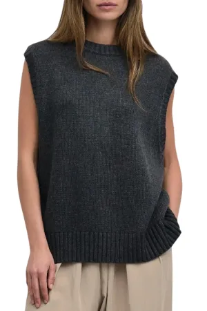 Open Tie Back Sweater Vest In Charcoal