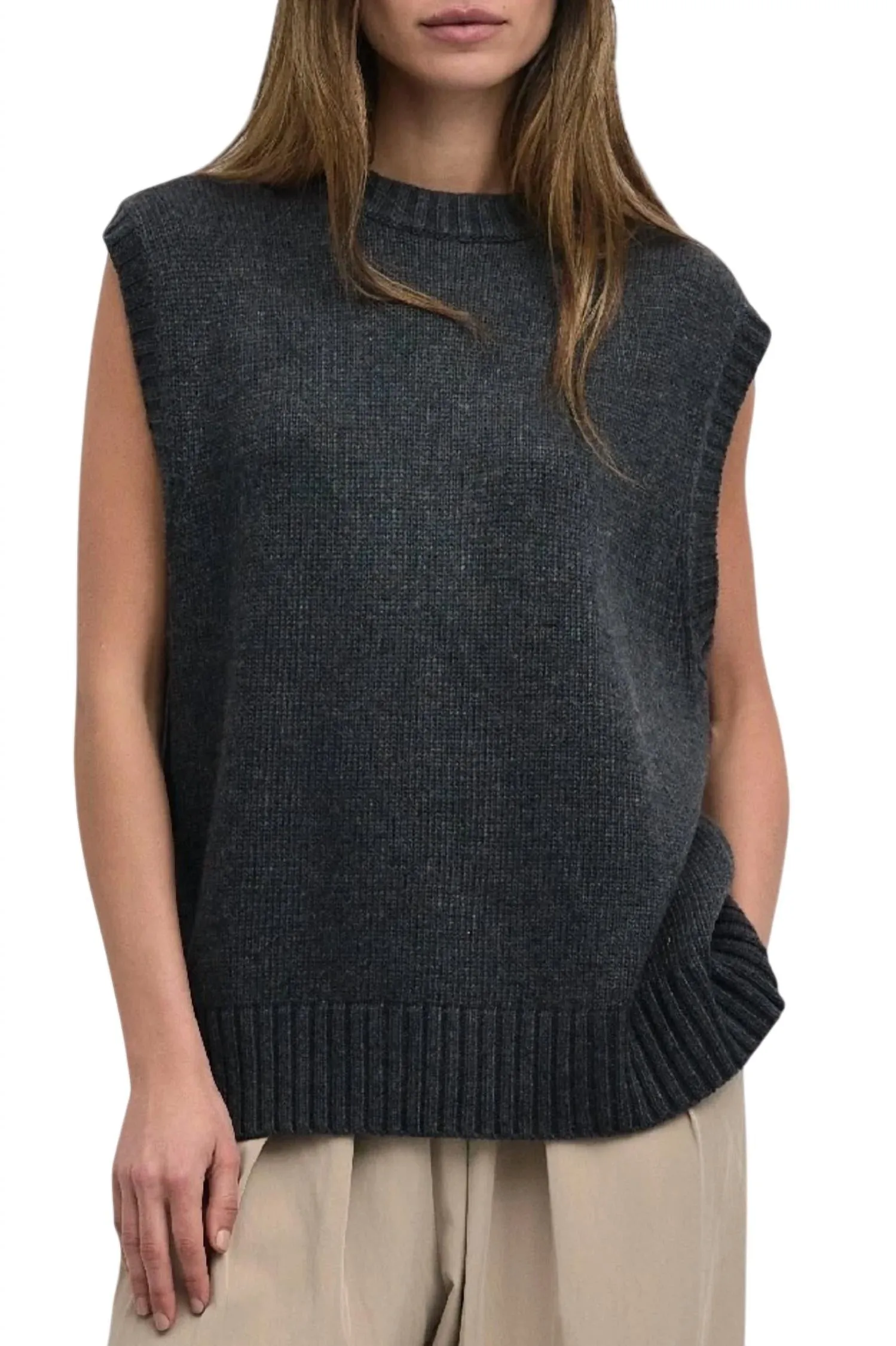 Open Tie Back Sweater Vest In Charcoal
