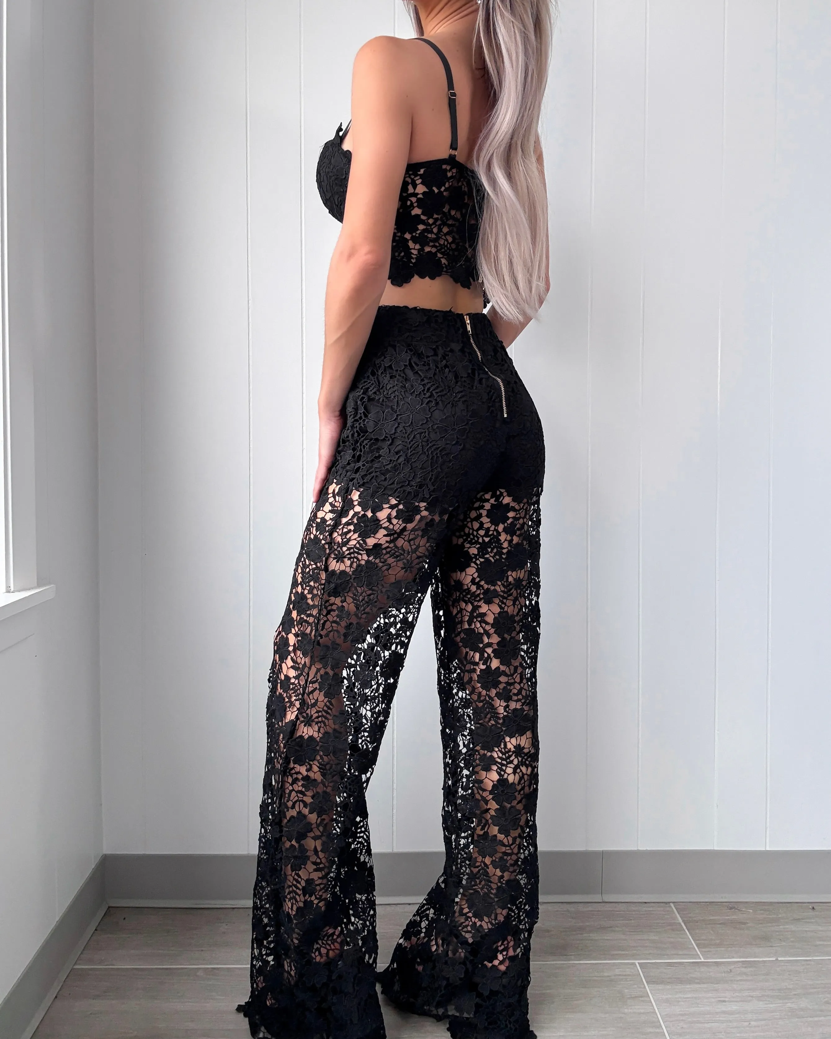 Opulent Lace Pants Set - Black