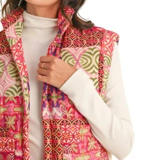 Patchwork Quilted Vest In Ivory Brick