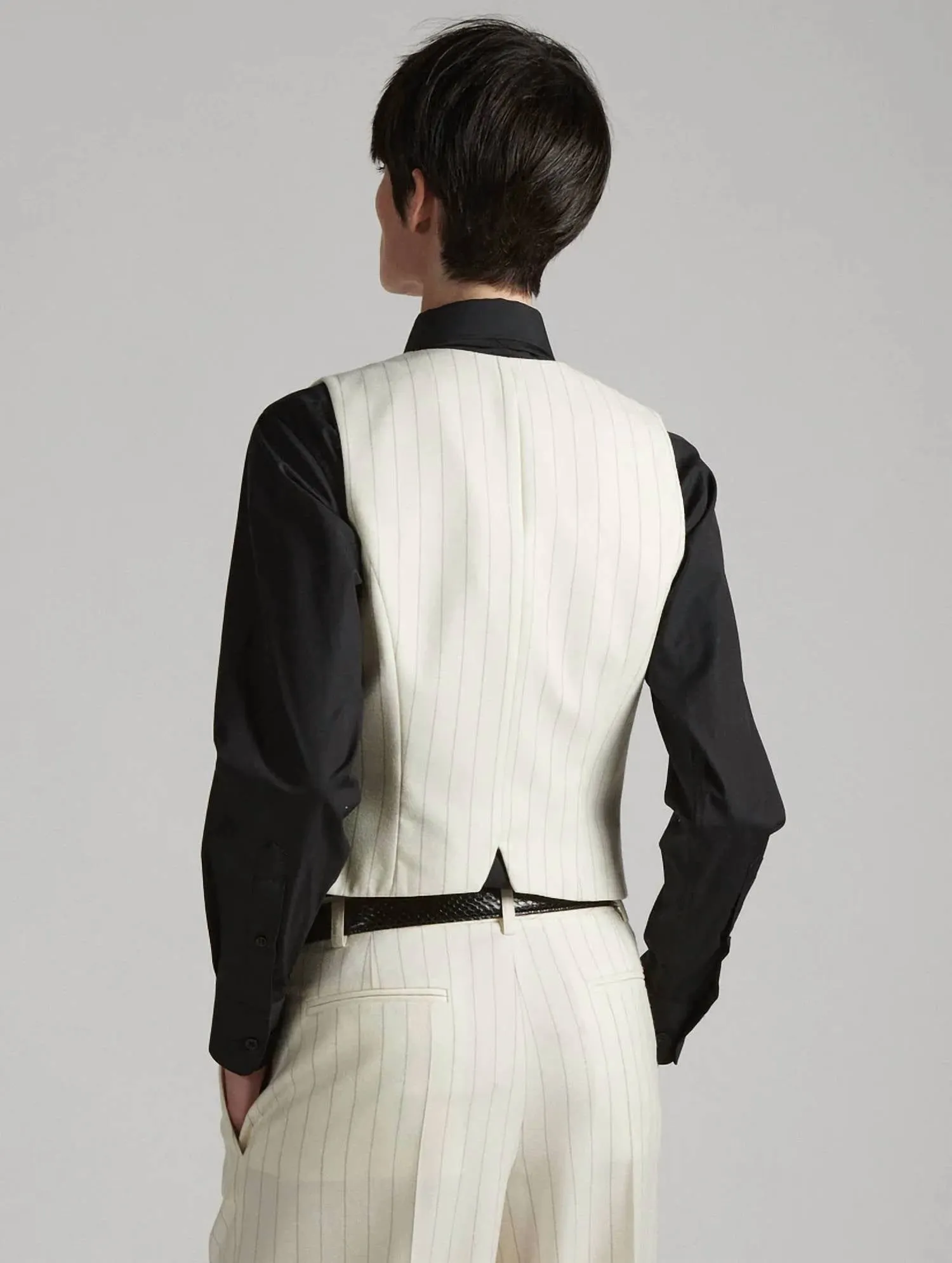 Pinstripe Flannel Suit Vest In White