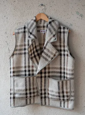 Plaid Moto Vest In Ivory