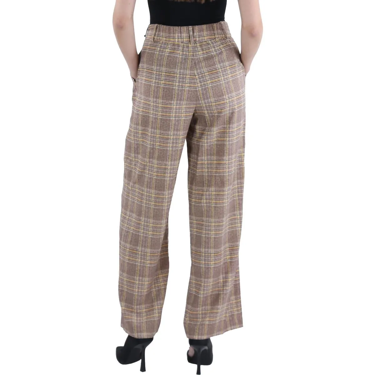 Plus Womens Plaid High Rise Wide Leg Pants