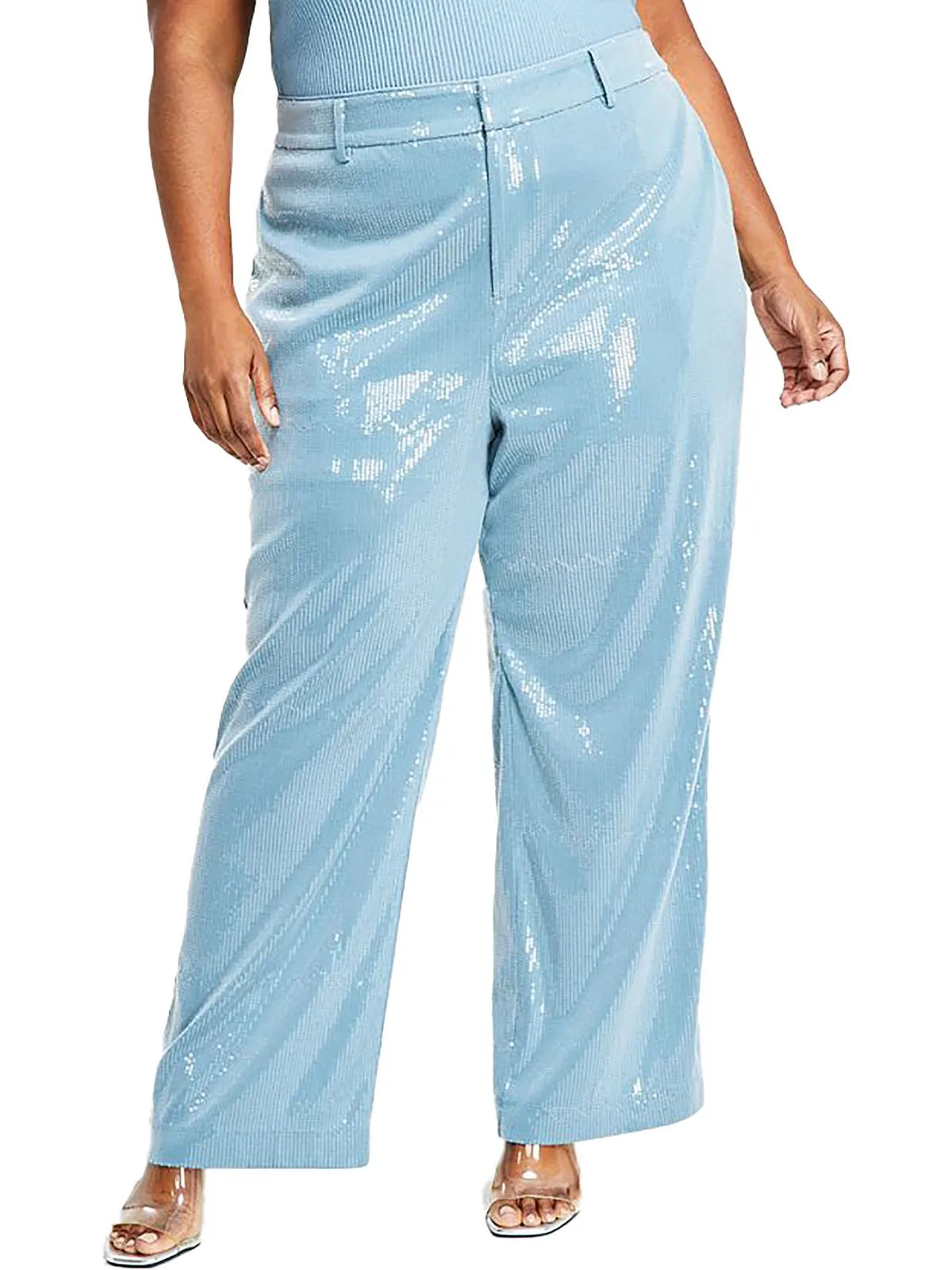 Plus Womens Sequined Wide Leg Dress Pants