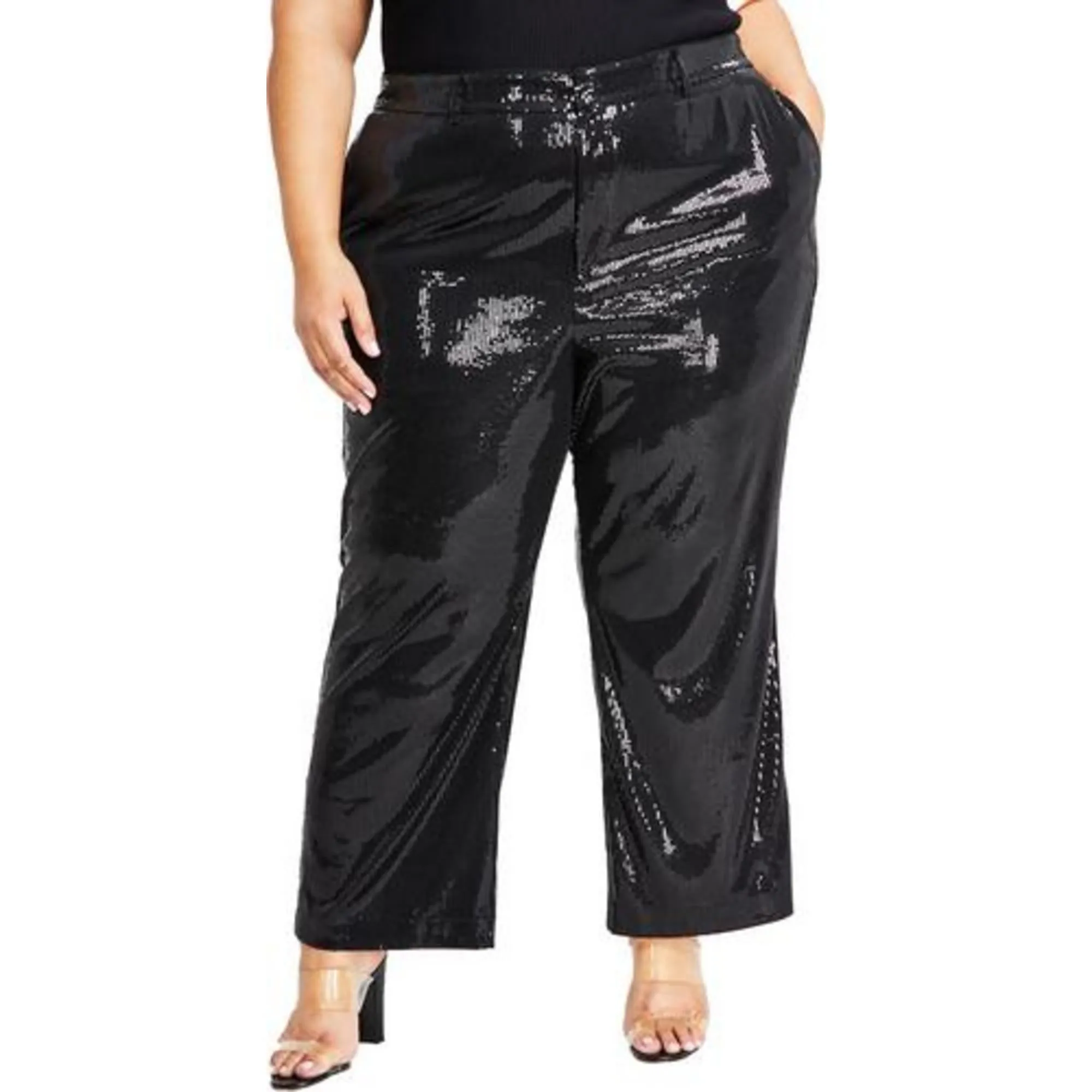 Plus Womens Sequined Wide Leg Dress Pants
