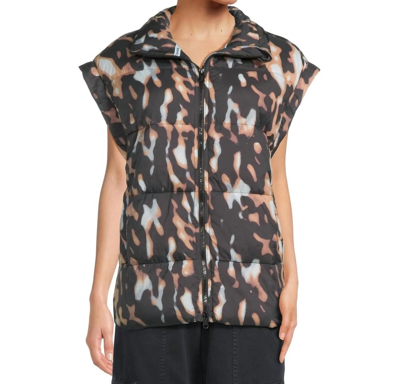 Printed In A Bubble Puffer Vest In Tortoise Shell