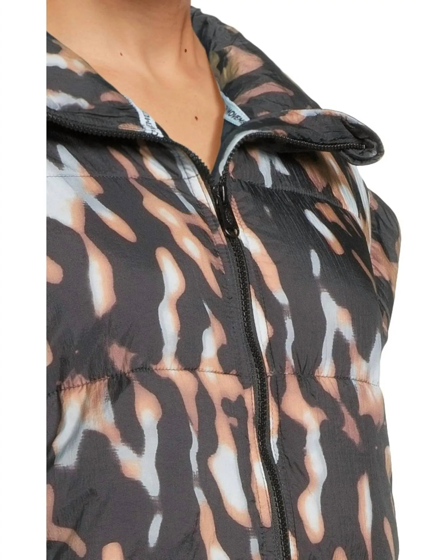 Printed In A Bubble Puffer Vest In Tortoise Shell