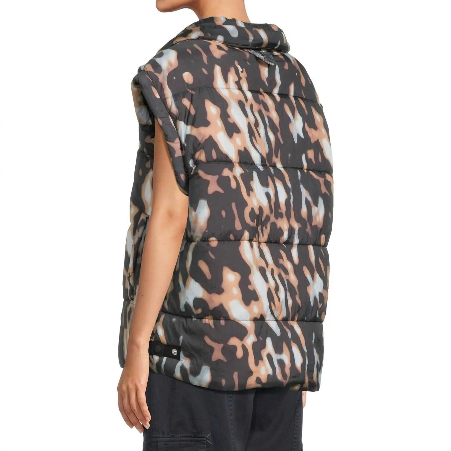 Printed In A Bubble Puffer Vest In Tortoise Shell