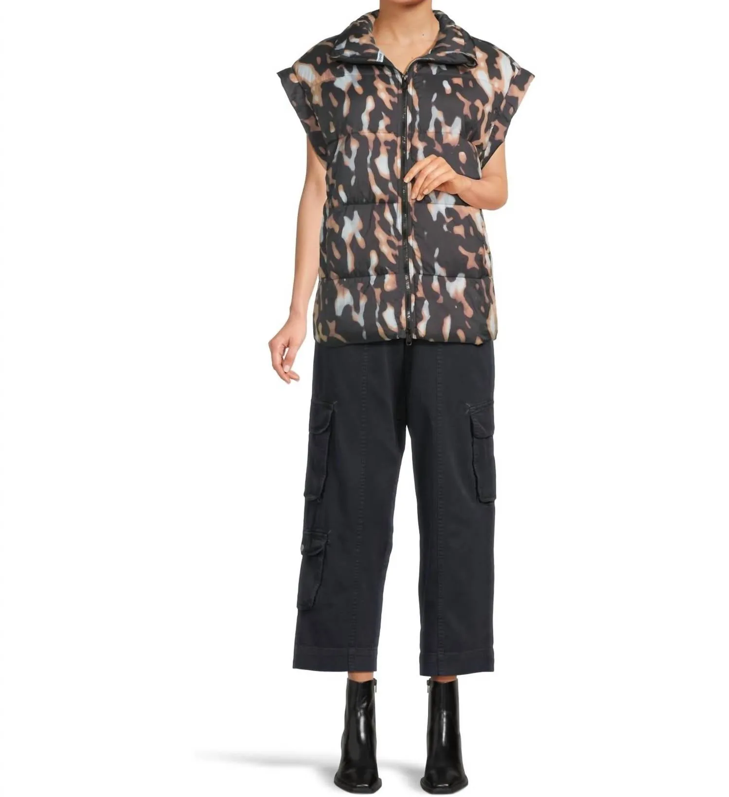 Printed In A Bubble Puffer Vest In Tortoise Shell