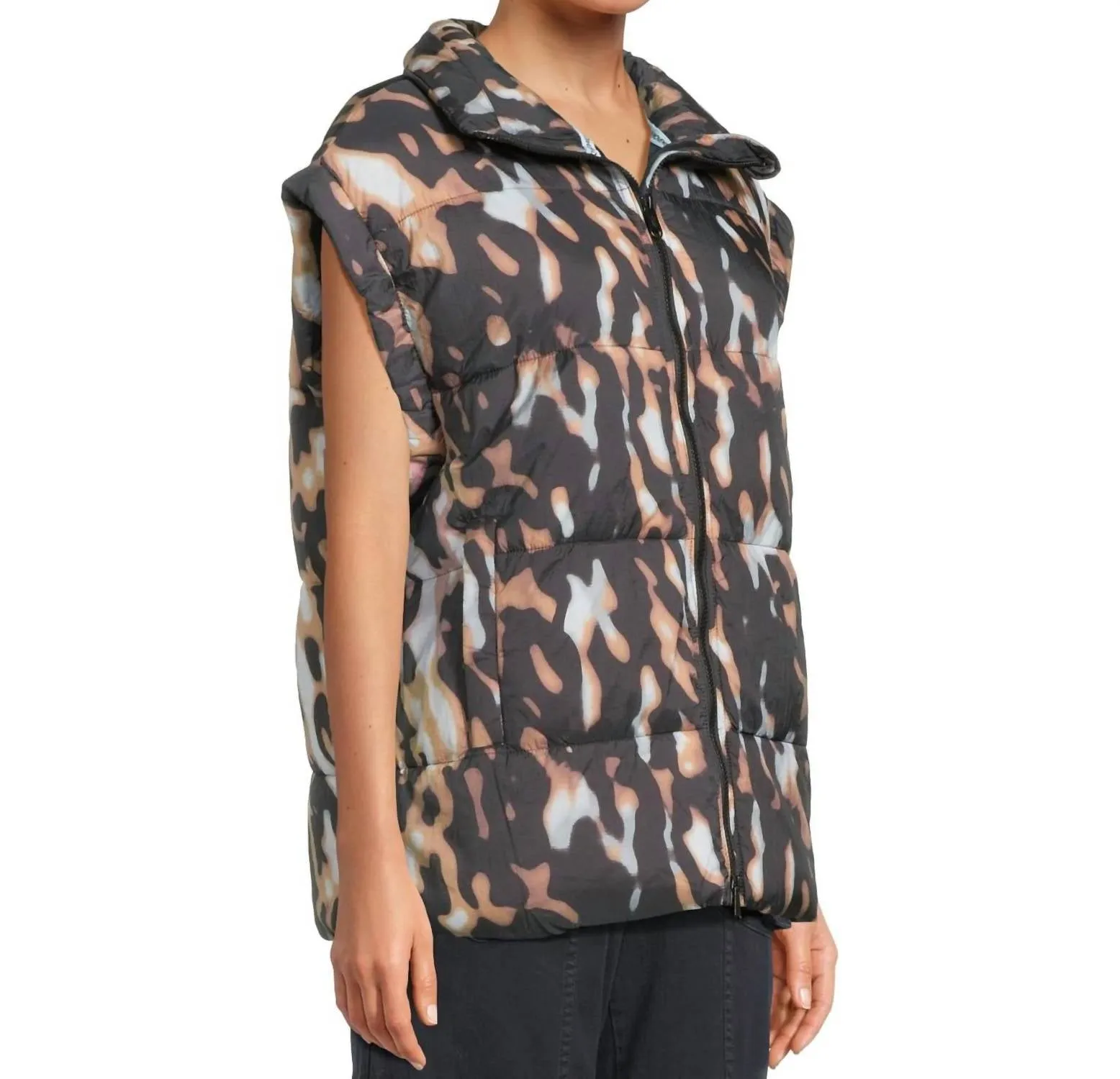 Printed In A Bubble Puffer Vest In Tortoise Shell