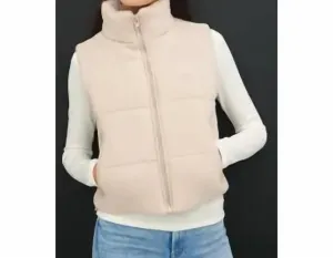 Puffer Vest With Zipper In Beige