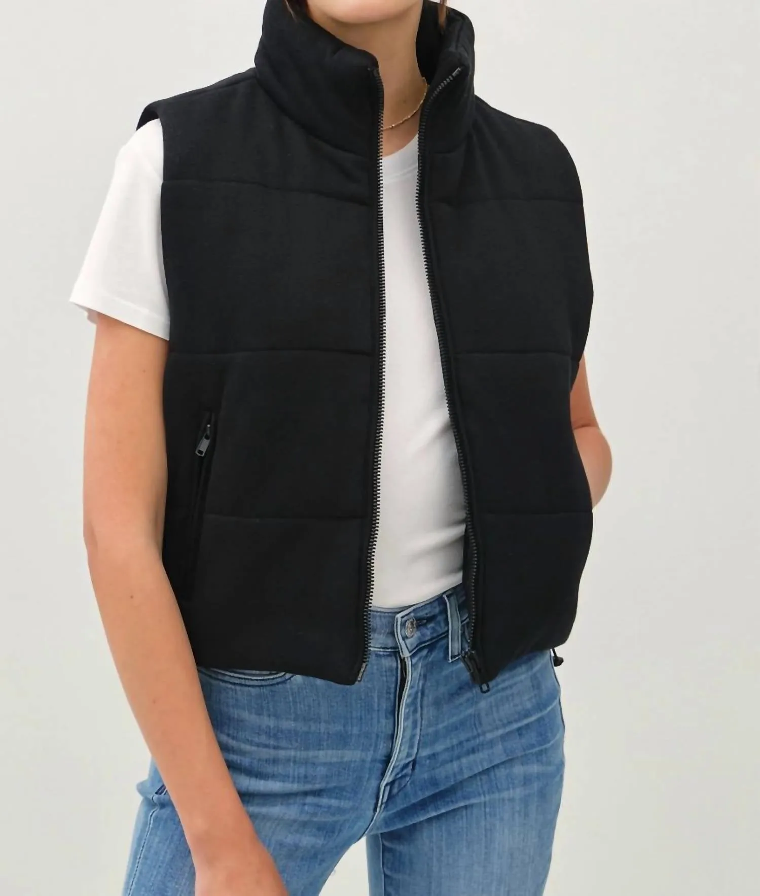 Puffer Vest With Zipper In Black