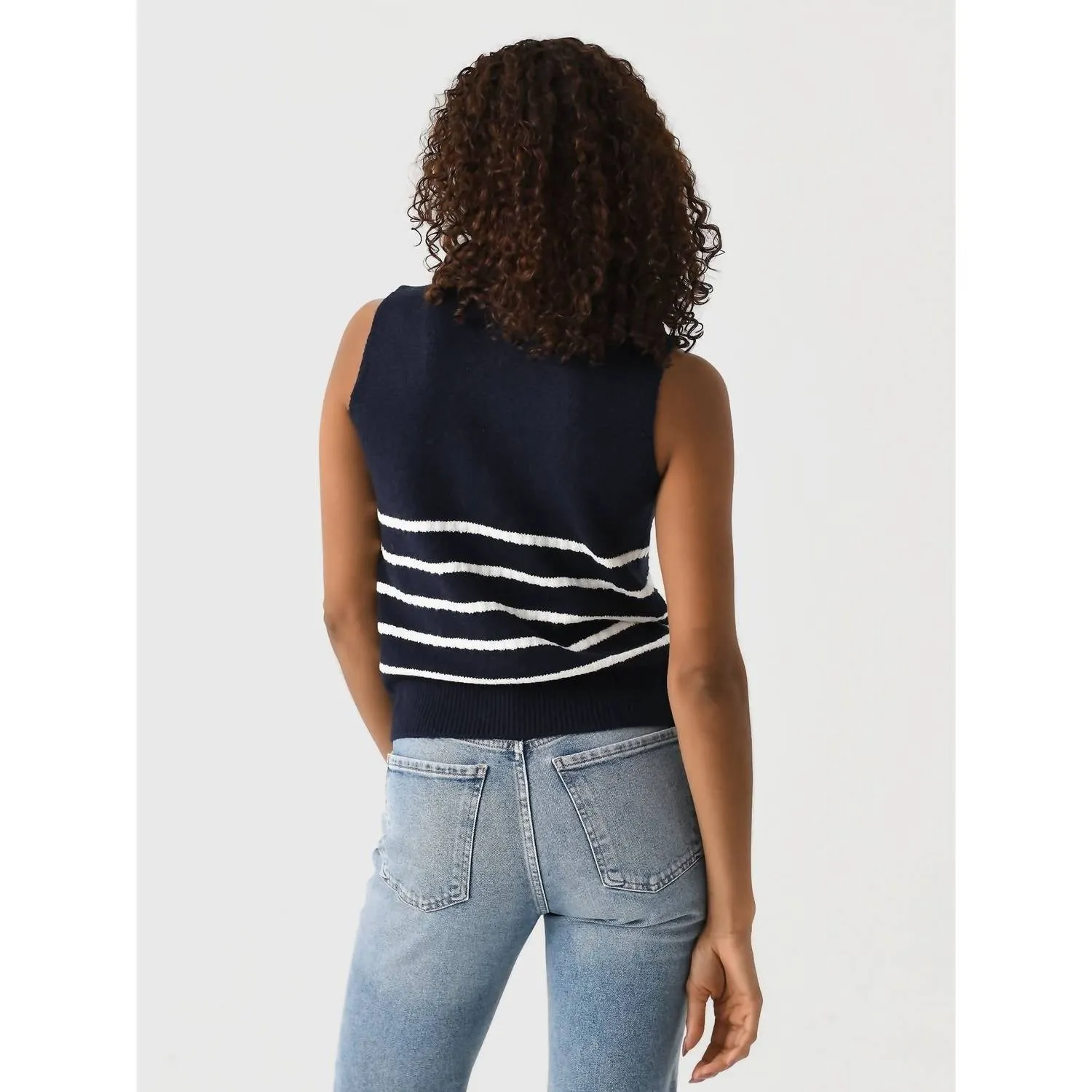 Quarter Zip Striped Knit Nest In Navy Knit
