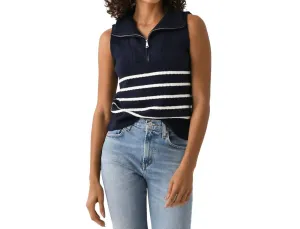 Quarter Zip Striped Knit Nest In Navy Knit