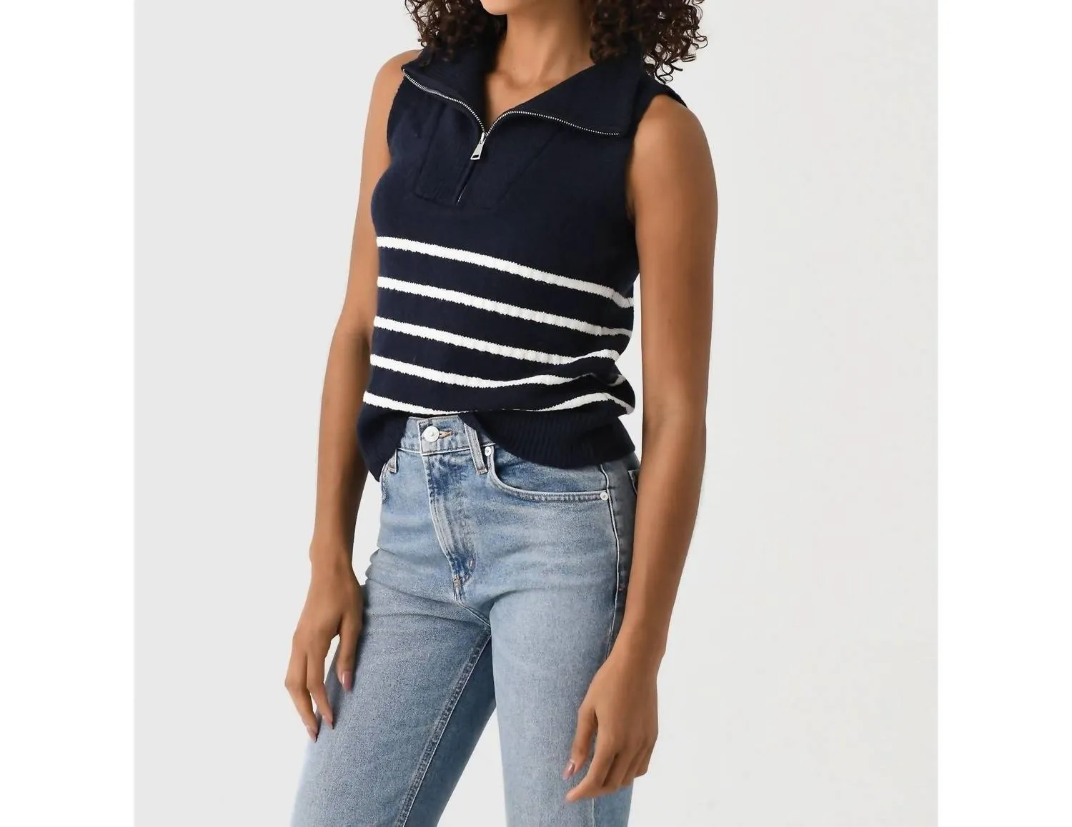 Quarter Zip Striped Knit Nest In Navy Knit