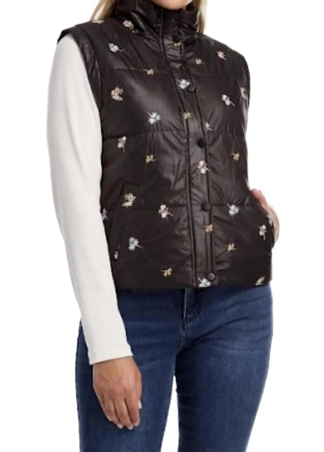 Quilted Embroidered Vest In Black