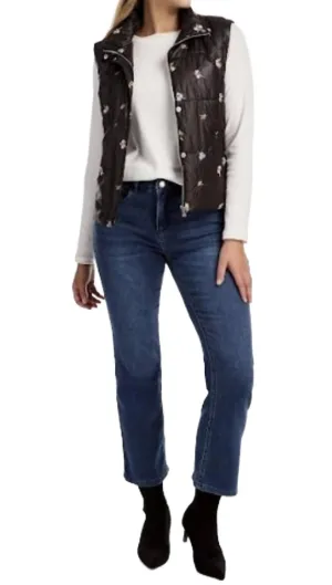 Quilted Embroidered Vest In Black