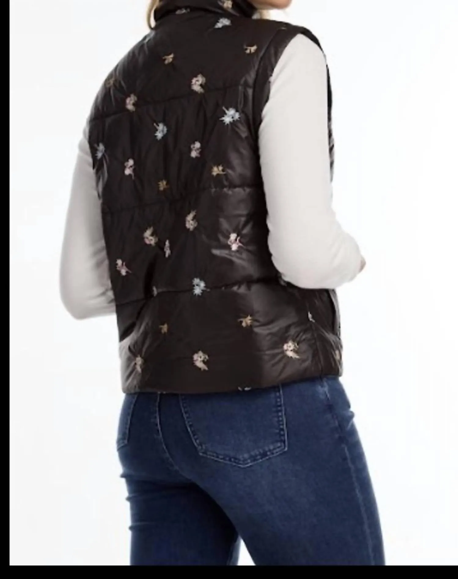 Quilted Embroidered Vest In Black