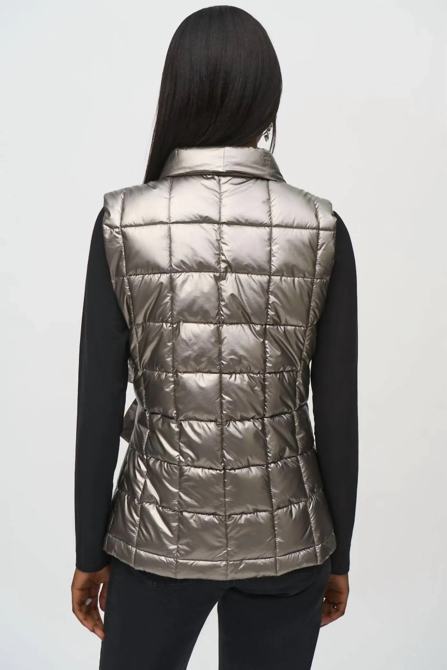 Quilted Metallic Puffer Vest In Pewter