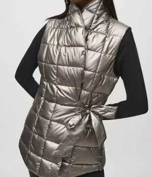 Quilted Metallic Puffer Vest In Pewter