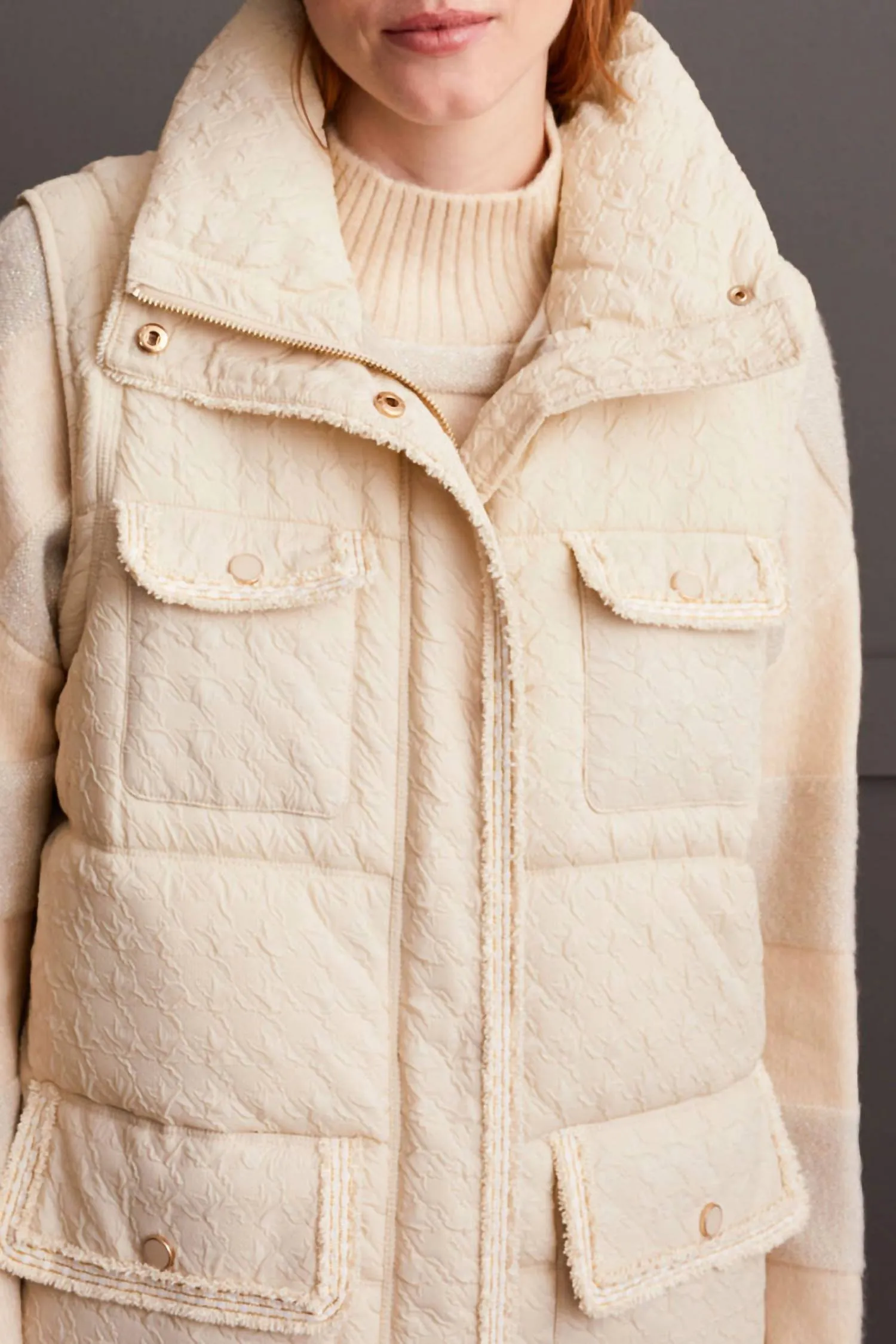 Quilted Mock Neck Vest In Moonstone