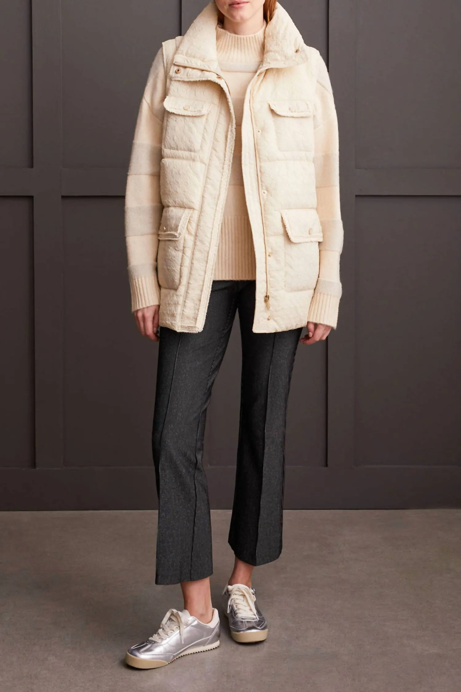 Quilted Mock Neck Vest In Moonstone