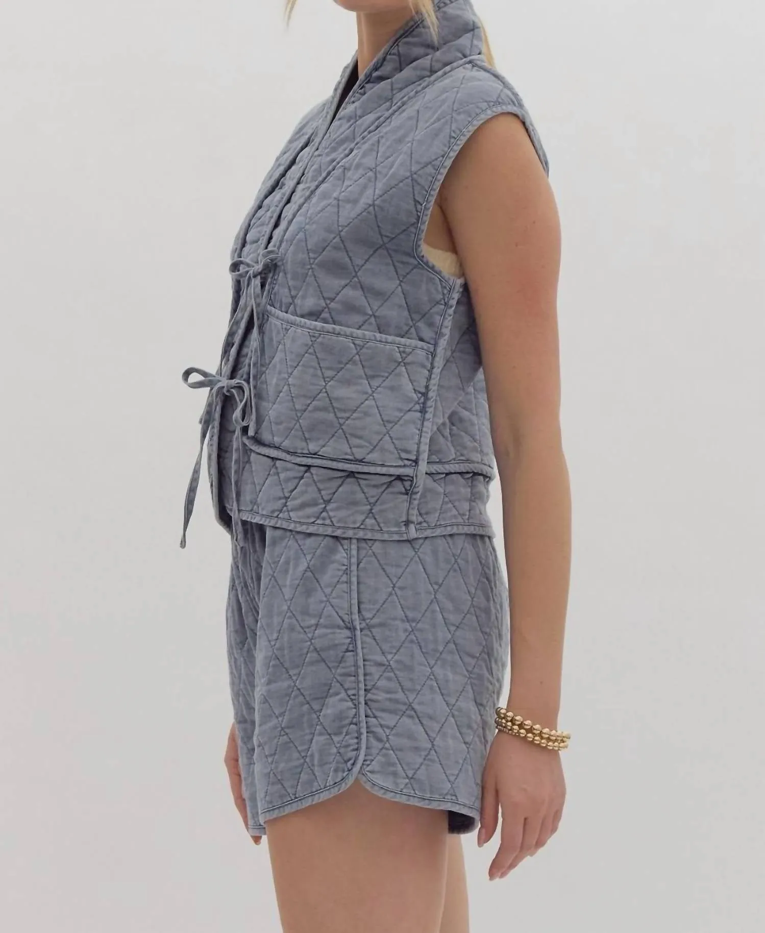 Quilted Tie Vest In Denim