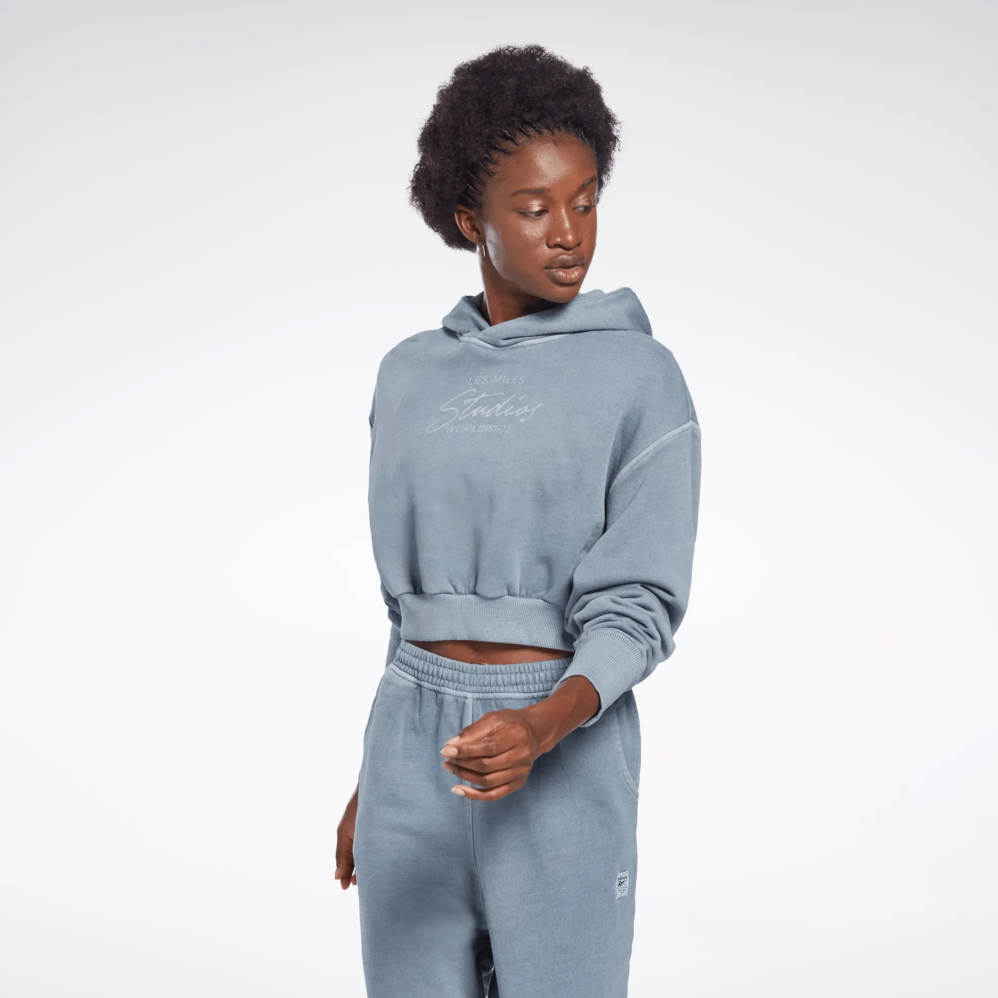 Reebok Women's Les Mills Natural Dye Crop Hoodie Blue Reebok
