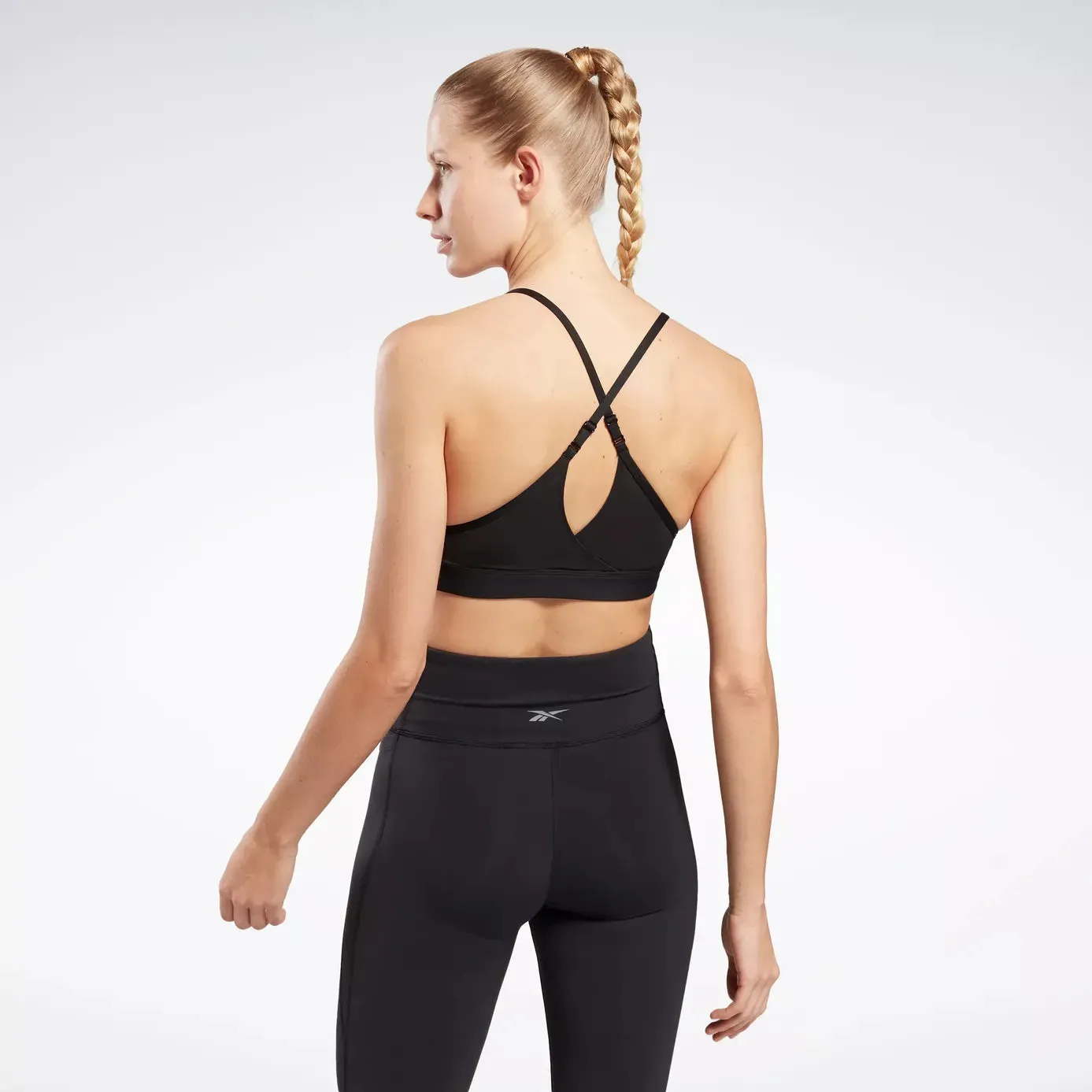 REEBOK WOMENS LUX STRAPPY BLACK SPORTS BRA