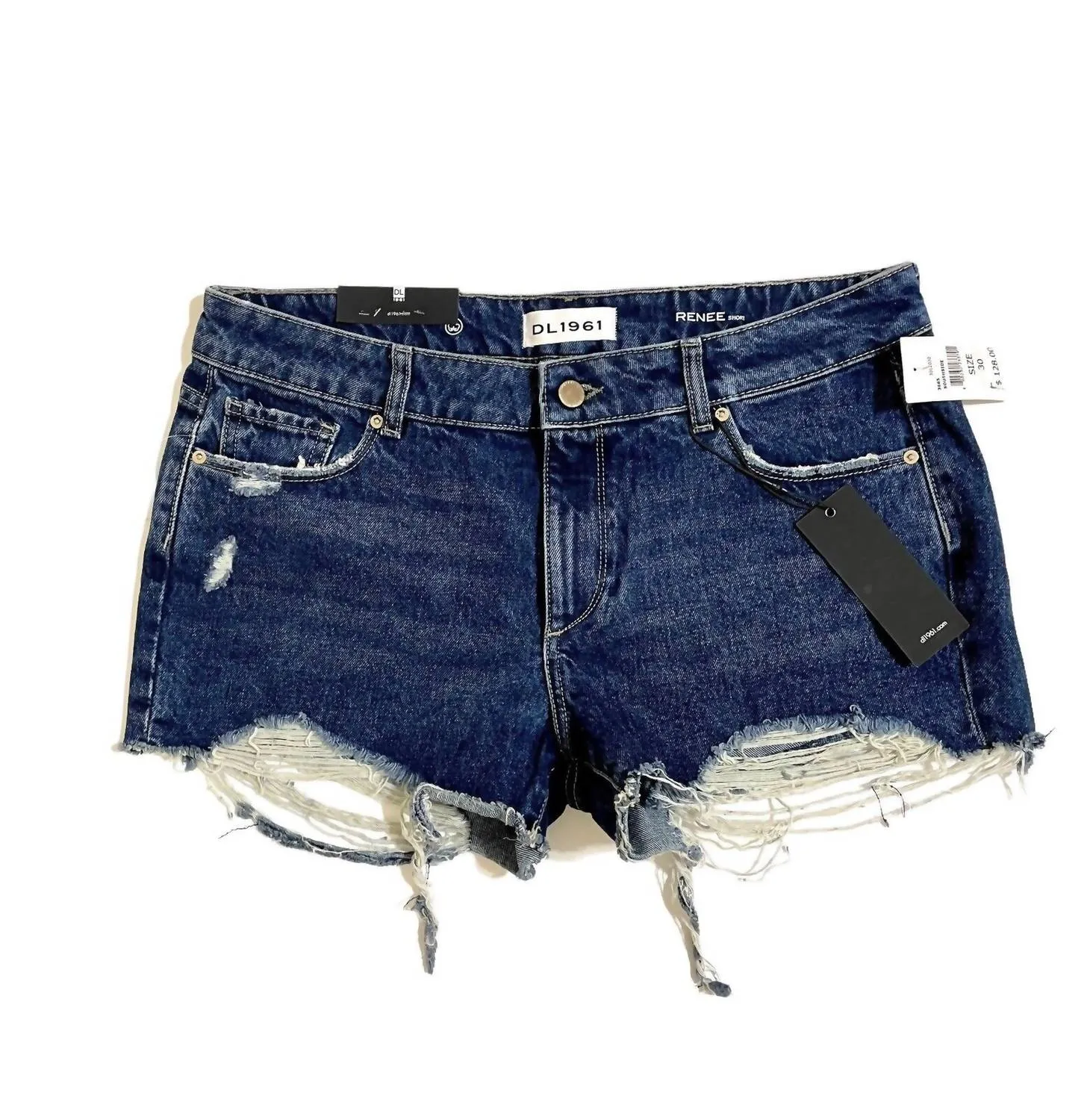 Renee Cut Off Raw Hem Denim Short In Blue